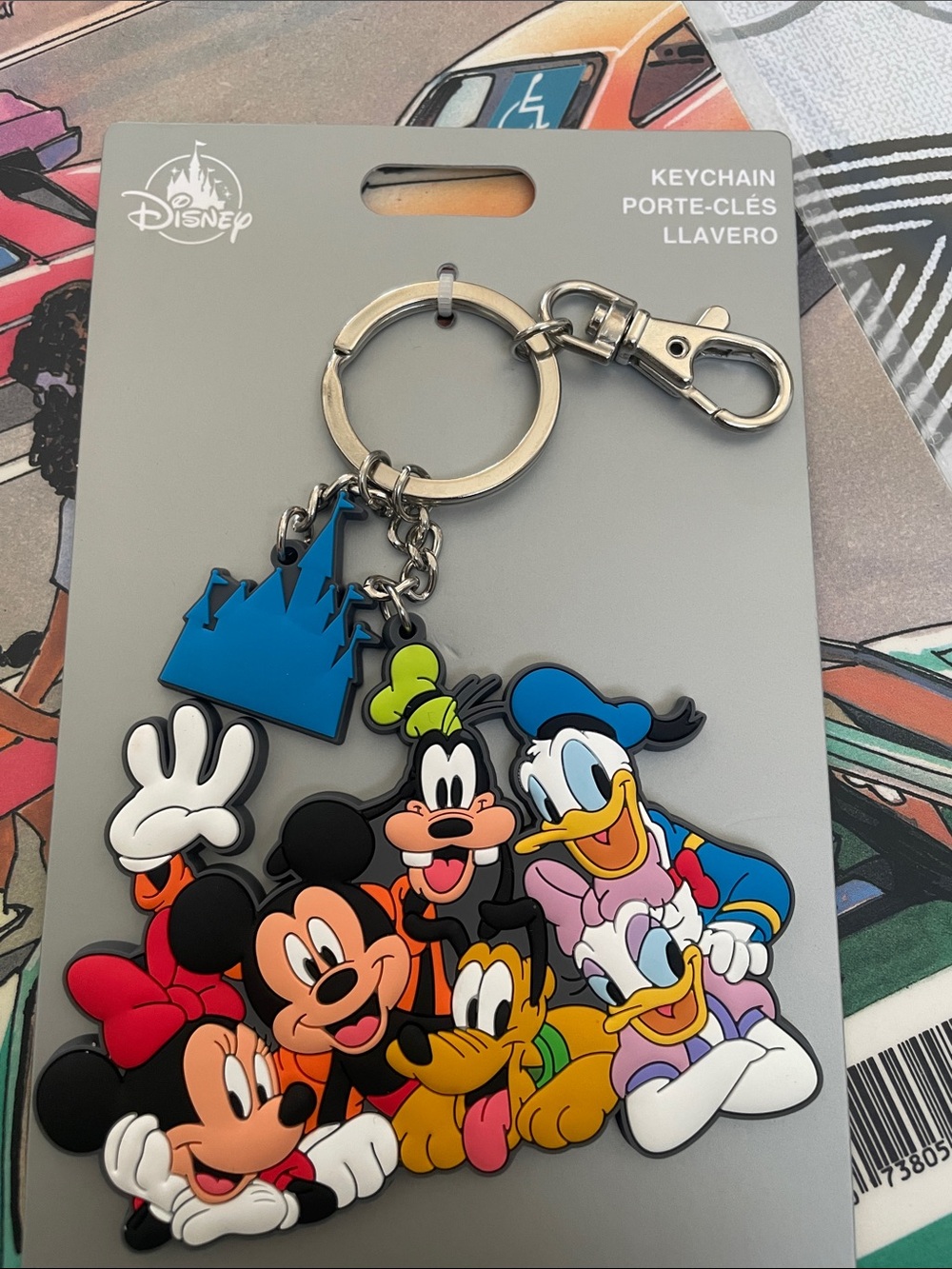 Disney Multicolor Mickey & Friends Rubber Keychain with Blue Castle Charm
